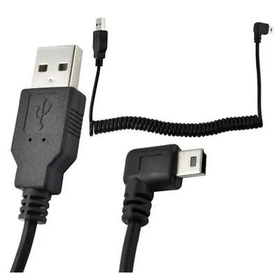 USB 2.0 A Male To Mini B 5pin Angled Male Spiral Coiled Cable For MP3 GPS Camera • £4.95