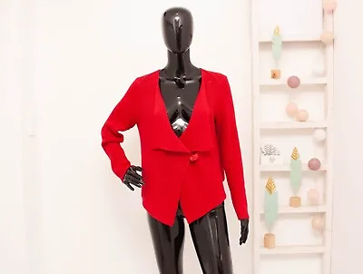 ZUZA BART Cardigan 100 % Linen Red Asymmetric Art Bohemian Size M • £37.99