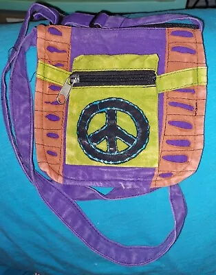 Everest Distributor Small Colorful Peace Cotton Crossbody Bag Made In Nepal • $11