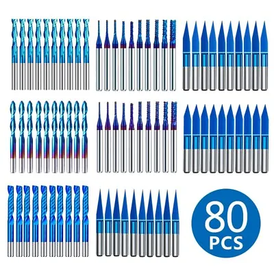 80pcs End Mills CNC Router Bits 1/8  Shank CNC Milling Cutter Carving Bit Set • $46.59