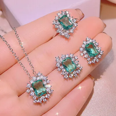 New Classical Jewelry Set Light Green Citrine Gems Women Silver Earring Pendants • $11.88