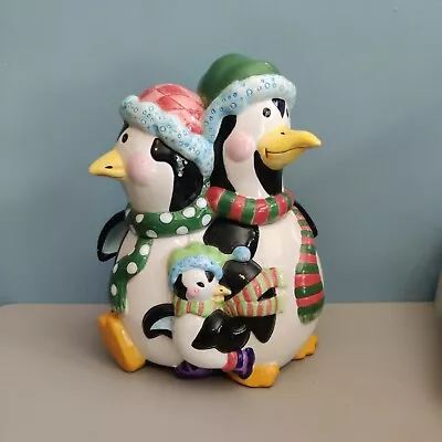 Vintage Mercuries Penguin Family Ceramic Cookie Jar Winter Holiday Christmas • $29.99