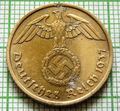 GERMANY THIRD REICH 1937 A 10 REICHSPFENNIG EAGLE & SWASTIKA Minor Corrosion • £3.88