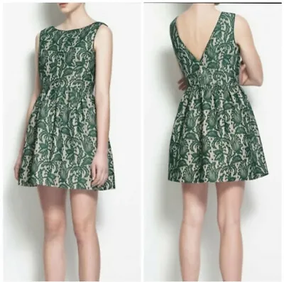 New Zara Green Lace Fit & Flare Tulip Dress SCelebrity Favorite SZ XS • $59.99