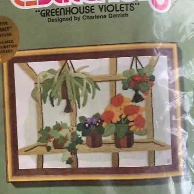 Greenhouse Violets Vintage Crewel Kit Jiffy Stitchery NIP 5x7 • $16