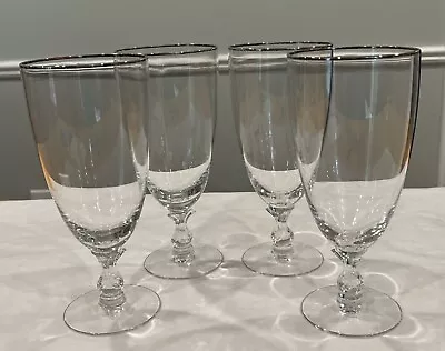 4 Argenta By Tiffin Franciscan CRYSTAL Platinum Rimmed Stemmed ICED TEA GLASSES • $26