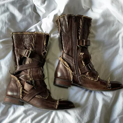 Women Vintage Mid Calf Western Cowboy Boots Low Heels Buckle Straps Biker Boots • $91.06