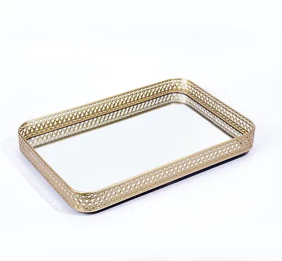 40cm Large Gold Rectangle Mirror Tray Decorative Tray For Candle Perfume Jewelry • £19.99