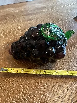 Vintage Art Glass Grape Cluster With Green Fused Leaves Murano Style • $11.99