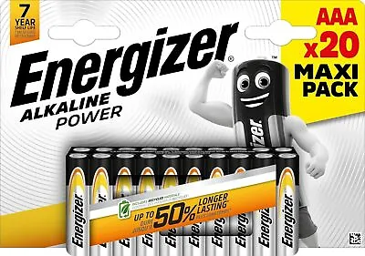 20 X Energizer AAA Batteries Alkaline Power Maxi Pack Up To 50% Longer Lasting • £7.99