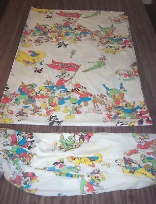 VINTAGE WALT DISNEY MICKEY MOUSE CLUB TWIN SIZE SHEET SET Peter Pan Bambi 1970's • $100