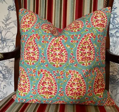 Brunschwig & Fils ROUGIER PRINT Outdoor Cushion Cover In Aqua 40cm (16 ) BN • £25