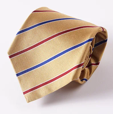 New E.MARINELLA NAPOLI Gold-Burgundy-Navy Stripe Classic 3.5  Silk Tie • $99