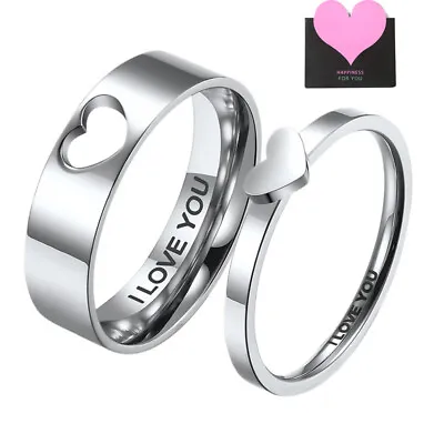 Couples Matching Heart Promise Rings I Love You Engagement Wedding Ring Band Set • $13.99