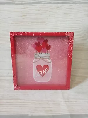 New  LOVE  Mason Jar Shadow Box Frame Wood SIGN Decor Valentine's Hearts Kisses  • $3.99