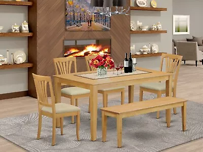 6pc Capri Dinette Kitchen Dining Table + Bench + 4 Avon Padded Chairs Light Oak • $880