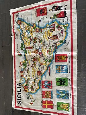 Vintage Souvenir Colorful MAP OF SCILIA COTTON Scarf 30  X 18” JH6 • $13.49