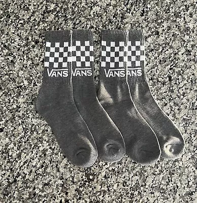 2 Pairs Vans Grey Crew Socks Checkered Mens Size 6.5-9 Premium New Genuine • $18