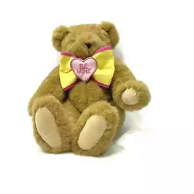 Vermont Teddy Bear Plush Classic Jointed Brown With Yellow Be Mine Bow 15 Inches • $18