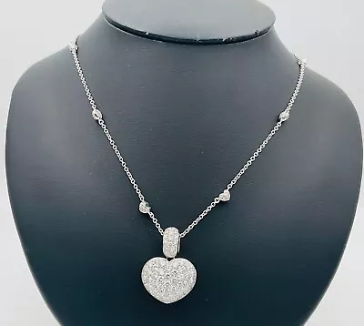 Designer Pasquale Bruni 18K White Gold Diamond Heat Necklace 22” Long • $6995