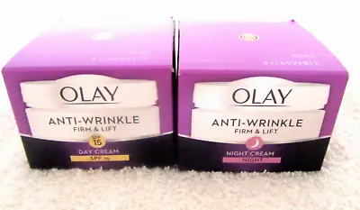 £12.50 • Buy 2 X Olay Anti-Wrinkle Firm & Lift SPF 15 Day Cream & Night Cream 50ml Each Jar