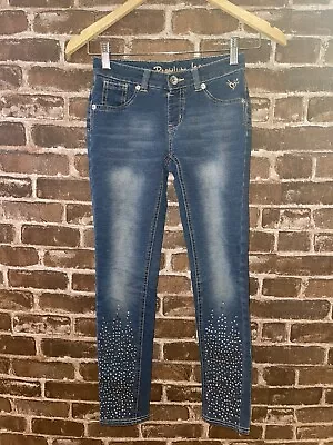 Justice Girls 10 Regular Rhinestone Bottom Jeans Knit Super Skinny Jeggings 10r • $4.99