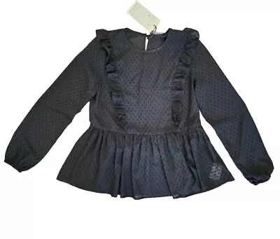 Women's Textured Black Sheer Medicine Long Sleeve Work Blouse Size XS • $14.99
