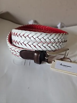 £45 • Buy Anderson’s Belt Weaved Leather Blend Plaited White ~ Men  - TAGS 38UK - 95EU NWT