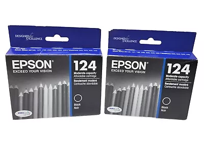 2 Pack Epson 124 Genuine Black Ink Cartridge 10/2024 NEW • $22.39
