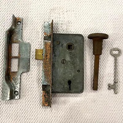 Vintage Union Lock Co Mortise Deadbolt Door Lock Jamb Plate Knob & Key (WORKS) • $32