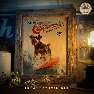 Vintage Dog Surfing Art Print Surf California Travel Poster Beach House Decor • $9.95