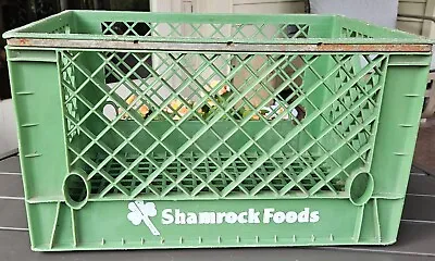 Vintage Large Shamrock Foods Green Plastic & Metal Milk Crate White Logo Husky • $43