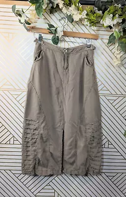 DA-NANG Women's Military Green Tan Midi Skirt Buckle Waist Size Small • $35.99