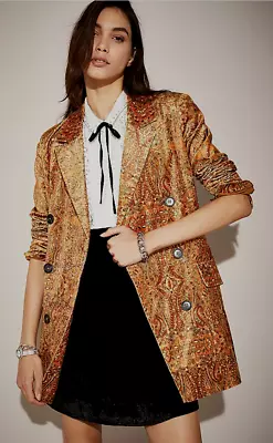 Free People Cosmo Blazer Paisley Print Velvet Boho Jacket M • £31.99