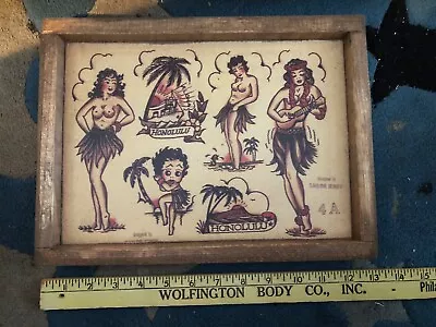 Vntg Style ALL Wood Sign “HONOLULU Topless HULA GIRLS ” 13-1/4”x91/2”x1-1/2” • $27