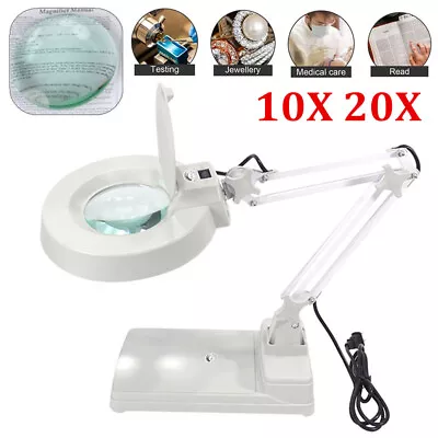 Magnifier LED Lamp 10X 20X Magnifying Glass Desk Table Reading Light With Base • $55.99