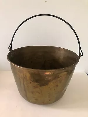 Vintage Hammered Brass Bucket / Pail With Copper Rivets And Cast Iron Handle • $125