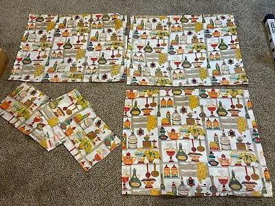 Vintage 4 Pc MCM 1960's Kitchen Curtain Valance Fabric Shiny Fiberglass Orange • $49.95