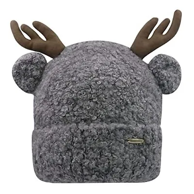 MOSSTYUS Cute Reindeer Moose Hat Winter Warm Fuzzy Beanie One Size Grey 2#  • $36.65