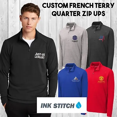 Ink Stitch Design Your Own Custom Logo Texts Stitching Men Terry Quarter Zip • $38.99