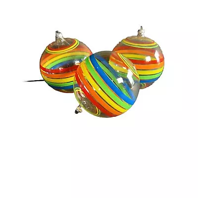 3-Vintage 3” Christmas Ornament Blown Glass Hand Painted Rainbow  Pride Colored • $49.99