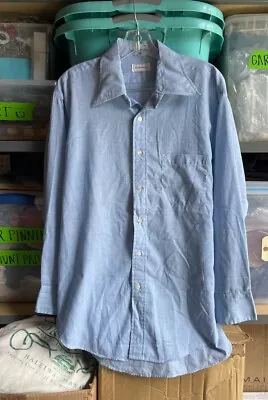 Vintage Hathaway Chambray Work Shirt 16.5-35 Mens Blue Pointy Collar 70s • $30