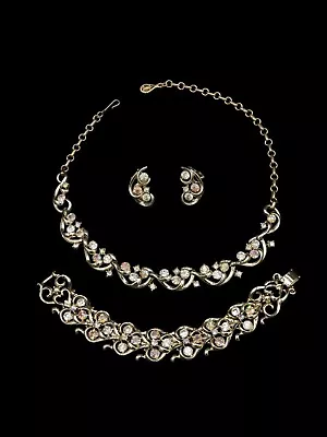 Vintage Jewelry Set Signed Coro Demi Parure AB Necklace Earrings Bracelet  • $46