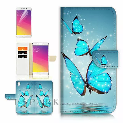 Blue Butterfly TPU Phone Wallet Case Cover For Optus X Start 3 - 31086 • $13.99