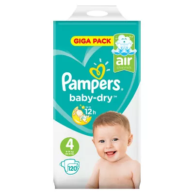 Baby Dry Size 4 Maxi 9-14kg Giga Pack (120 Nappies) • $59.95