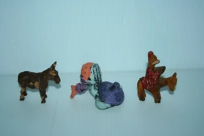 Lot 3 Mexican Style Figurines Carved Wood Terracotta Clay Pottery Men Pack Mules • $5.95