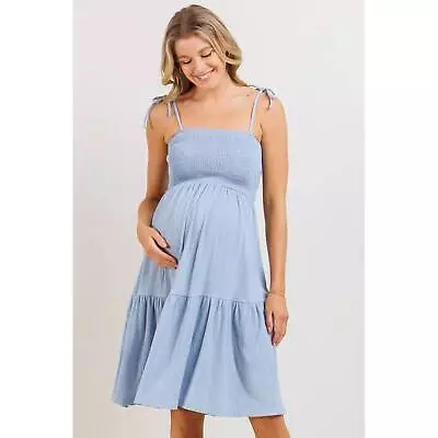 Chambray Sleeveless Smocking Tube Top Maternity Dress- Various Sizes • $33.99
