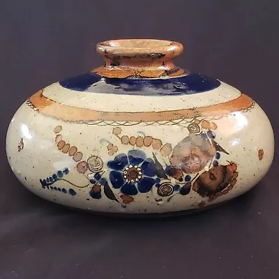 Folk Art Tonala Hand Painted Pottery  Vase Mexico Signed 7¼  Diameter Approx. • $30.85