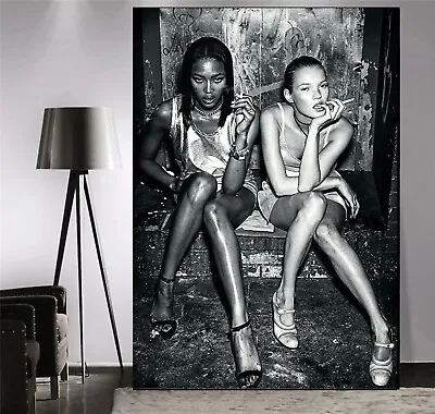 Kate Moss Naomi Campbell DEEP FRAMED CANVAS WALL ART Or POSTER PRINT PICTURE • £7.99