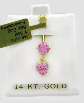 Lab Created   Pink Sapphire  Belly Navel Ring Solid 14k Yellow Gold - Nwt • $189.43